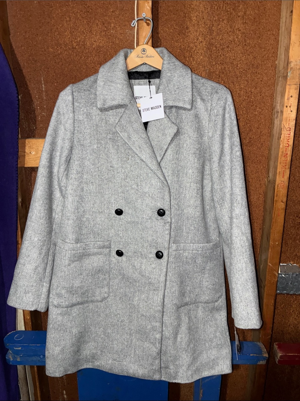 Steve Madden Light Gray Double-Breasted Pea Coat Size M.
